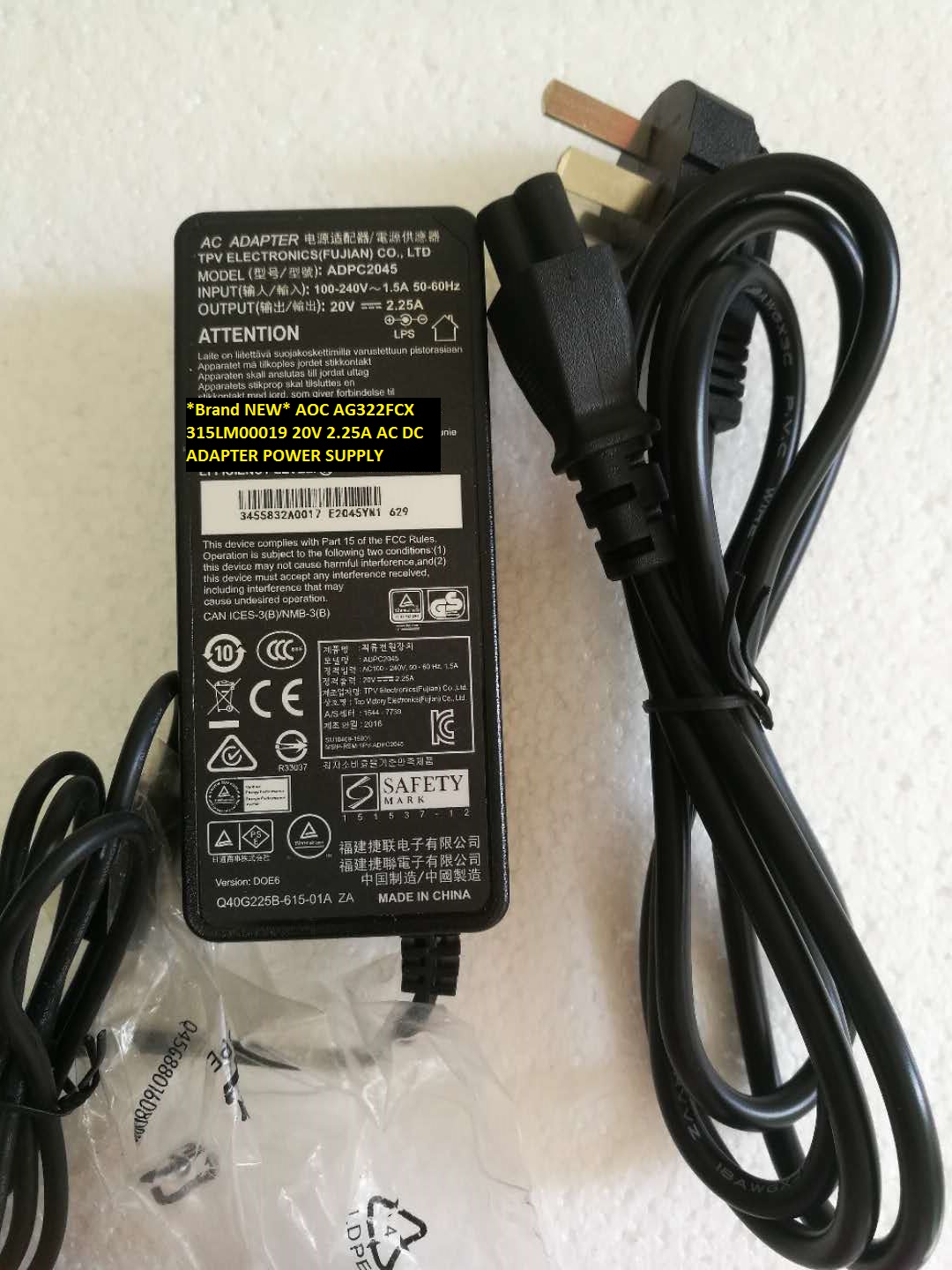 *Brand NEW* AOC AG322FCX 315LM00019 20V 2.25A AC DC ADAPTER POWER SUPPLY
